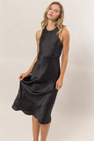 Black Satin Sleeveless Midi