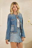 Tweed Trim Denim Jacket
