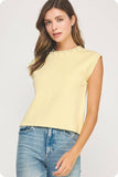 Butter Yellow Pearl Jeweled Trim Top