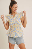 Blue & Yellow Floral Peplum Top
