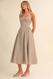 Cream & Brown Striped Jumbo Buckle Back Midi Dress