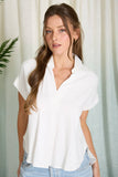 White Collared Split Hem Linen Top