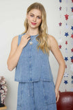 Washed Denim Round Neck Tank