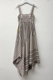 Brown Mixed Stripe Linen Midi Dress