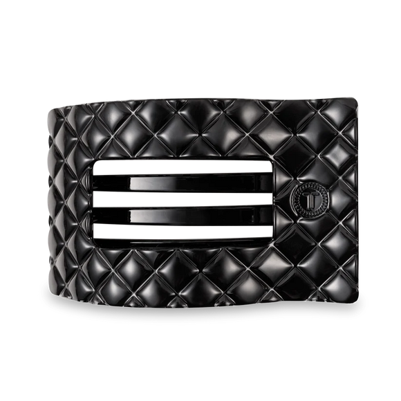 Jet Black Quilted Medium Flat Hair Clip