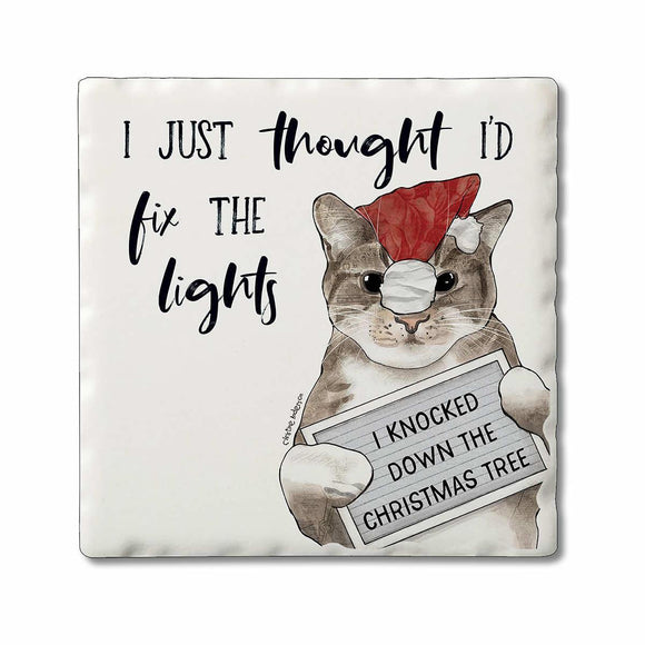 Thought I'd Fix the Lights - Christmas Naughty Pets Coaster