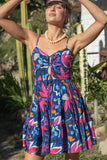 Royal Blue & Pink Cut Out Mini Dress
