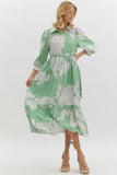 Mint Floral Scalloped Trim Button Dress