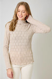 Tan Lettuce Edge Textured Knit Top