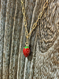 Gold Strawberry Charm Necklace