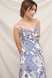 Blue Pattern Tie Center Midi Dress