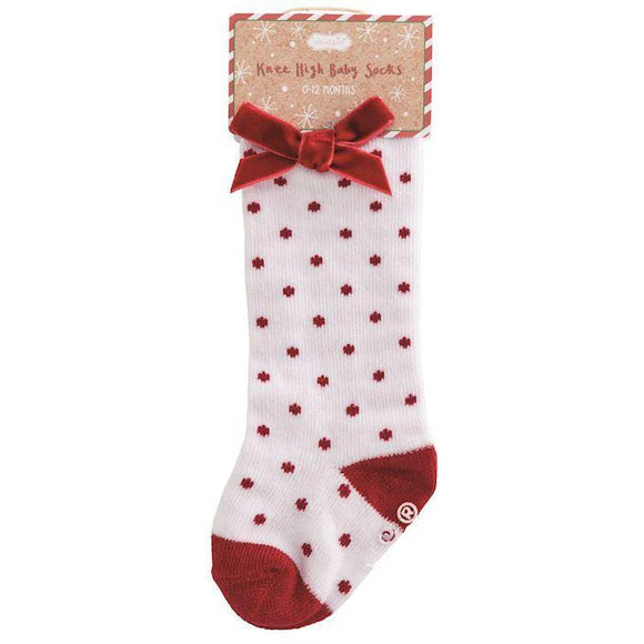 Tall Red Dot Bow Socks 0-12 mo