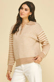 Tan Striped Quarter Zip Top