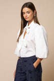 White Puff Sleeve Double Bow Blouse