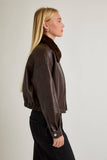 Fur Collar Brown Faux Leather Jacket