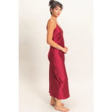 Satin Wine V-Neck Slip Dress