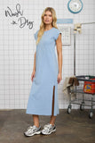 Light Blue Side Slit Midi Dress
