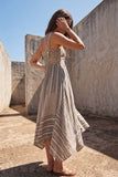 Brown Mixed Stripe Linen Midi Dress