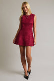 Burgundy Round Neck Sleeveless Suede Dress