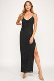 Black Beaded V-Neck Maxi Dress