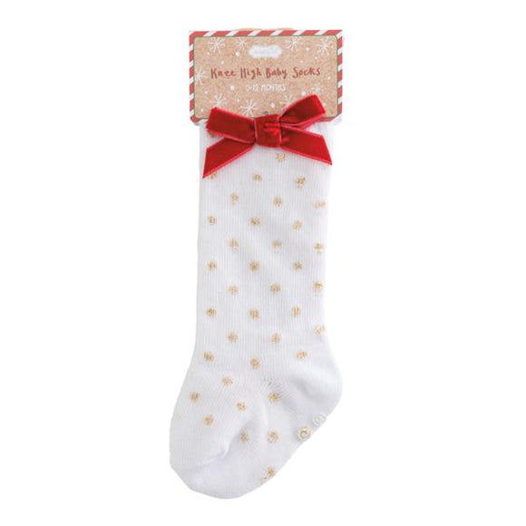 Tall Gold Dot Bow Socks 0-12 mo