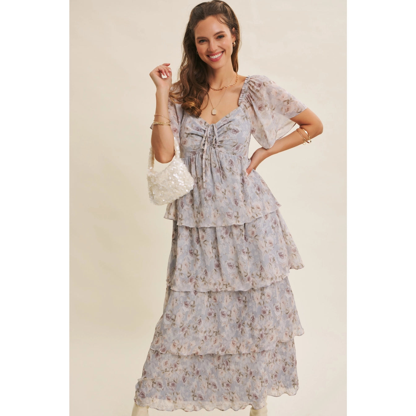 Baby Blue Floral Tiered Ruffle Midi Dress Fashion Cupcake Baby Blue Floral Tiered Ruffle Midi Dress Fashion Cupcake
