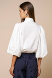 White Puff Sleeve Double Bow Blouse