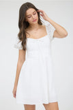 White Puff Sleeve Lace Trim Dress
