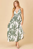 Green Leaf Pattern Maxi Dress