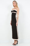 Black & Tan Side Stripe Strapless Maxi