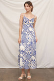 Blue Pattern Tie Center Midi Dress