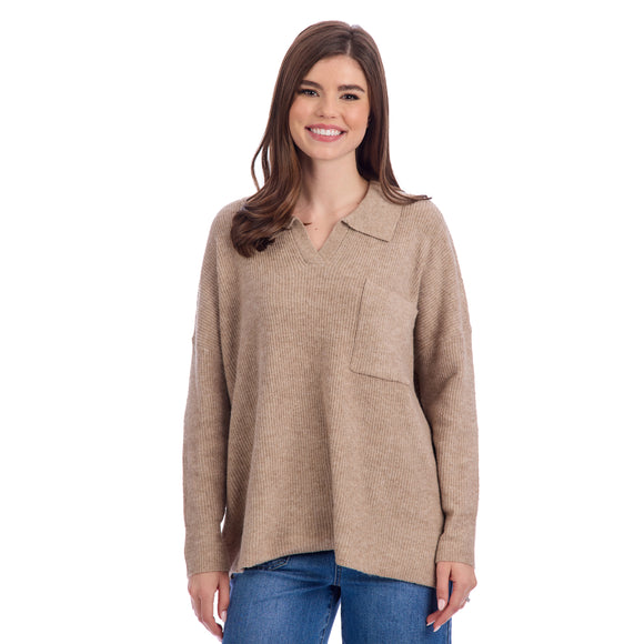 Tan Noa Collared Sweater - One Size