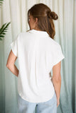White Collared Split Hem Linen Top