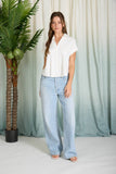 White Collared Split Hem Linen Top