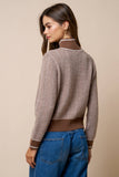 Brown Contrast Trim Turtleneck Knit Sweater