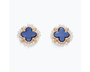 Blue and Pearl Cross Earrings