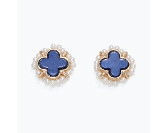 Blue and Pearl Cross Earrings