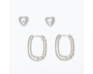 Silver Hoop and Heart Duo Earrings