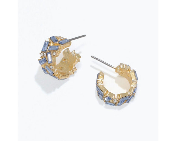 Blue Crystal Gold Hoop Earrings