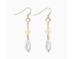 Dangling Pearl Cross Earrings