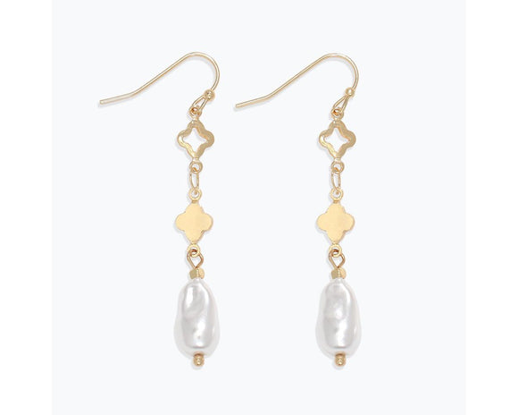 Dangling Pearl Cross Earrings