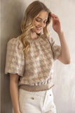 Taupe Velvet Houndstooth Top