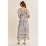 Baby Blue Floral Tiered Ruffle Midi Dress