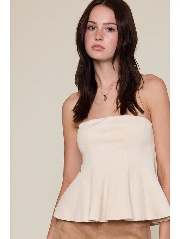 Cream Suede Pleated Tube Top