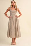 Cream & Brown Striped Jumbo Buckle Back Midi Dress