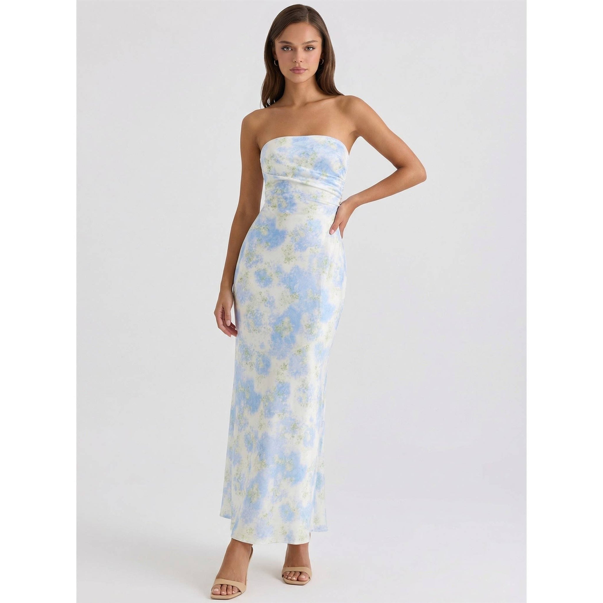 Blue Printed Jacquard Maxi