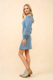 Denim Pin Striped Long Sleeve Dress