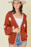 Rust Embroidered Flower Cardigan