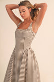 Cream & Brown Striped Jumbo Buckle Back Midi Dress