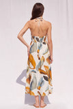 Brown & Grey Print Halter Maxi Dress